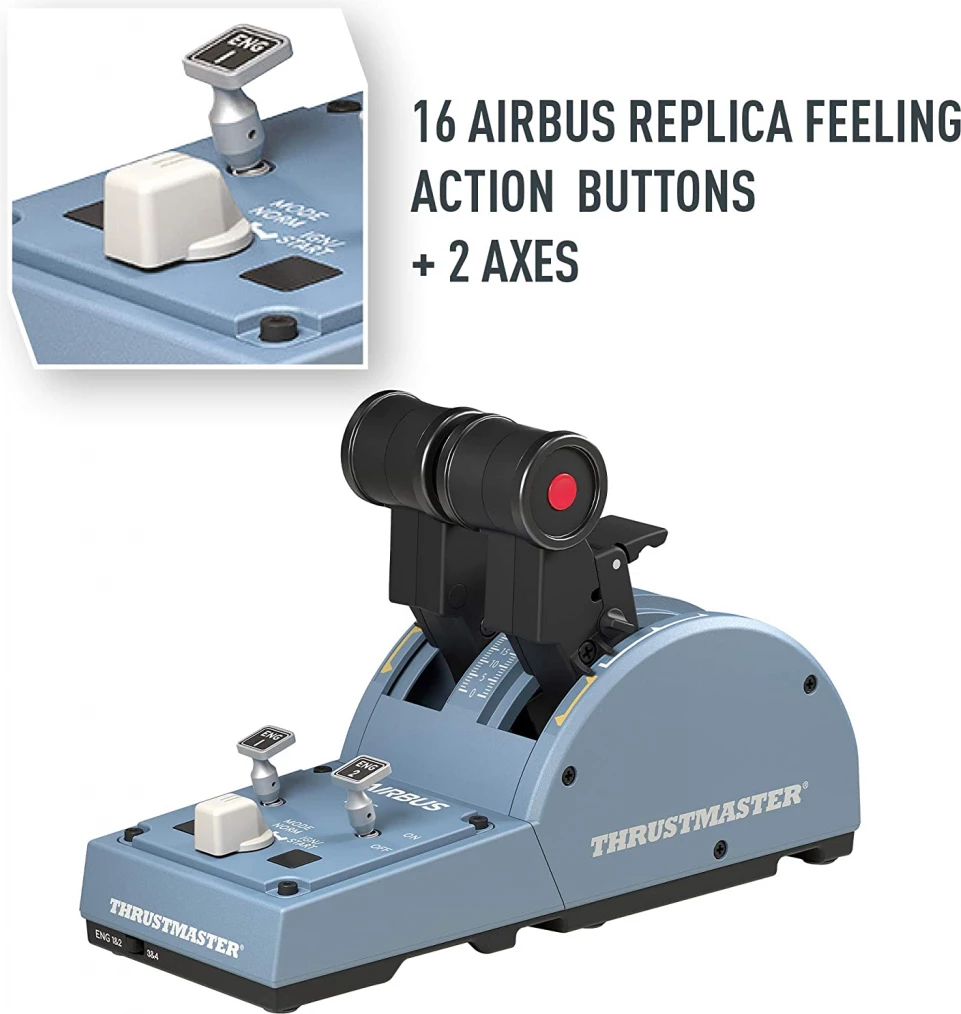 Set kontrolli fluturimi, Thrustmaster TCA Officer Pack Airbus Edition (A320), sidestick + throttle quadrant për PC/Windows, 2 pjesë, blu