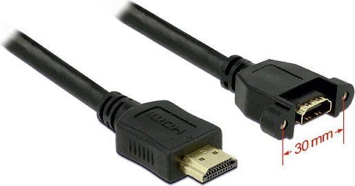 Kabëll HDMI zgjatues DeLOCK 1m, HDMI A mashkull në HDMI A femër panel-mount, i zi