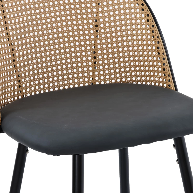 Karrige për bar Kace, pe rattan natyral, pu gri e errët, metal i zi, 43x55x102cm (set prej 2 copash)