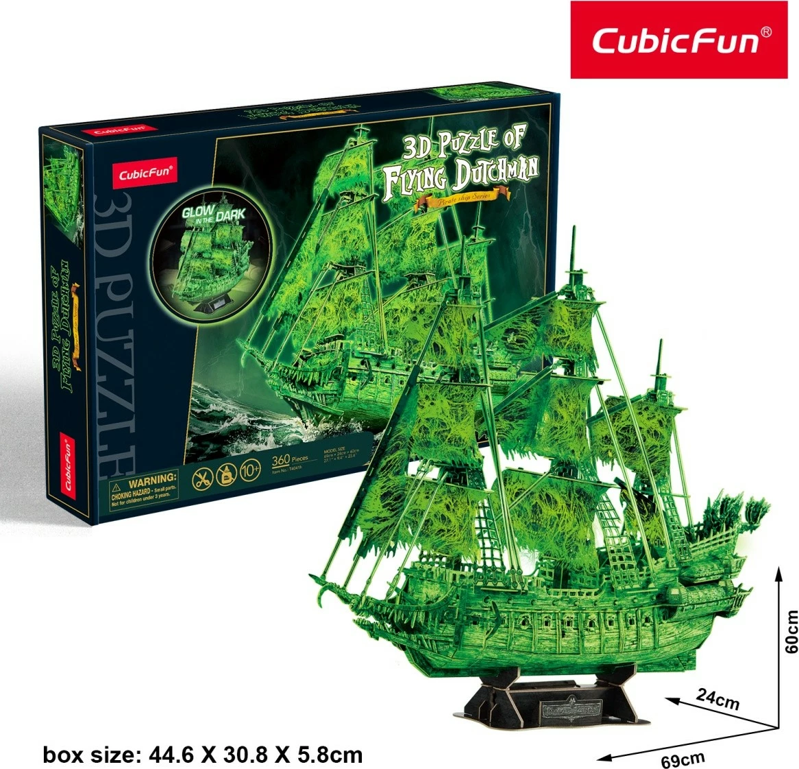 Puzzle 3D, CubicFun, Flying Dutchman 306-T4041H, 360 copa, pa ngjitës, ndriçon në errësirë, 66x26x64 cm