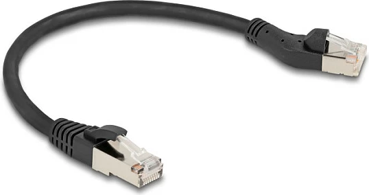 Kabllo rrjeti DeLOCK Cat8.1 RJ45 0.25m 40Gbps, S/FTP, kënd 45° majtas, e zezë