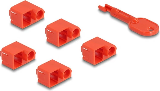 Bllokues porte RJ45 DeLOCK, set 10 copë + 1 çelës, i kuq