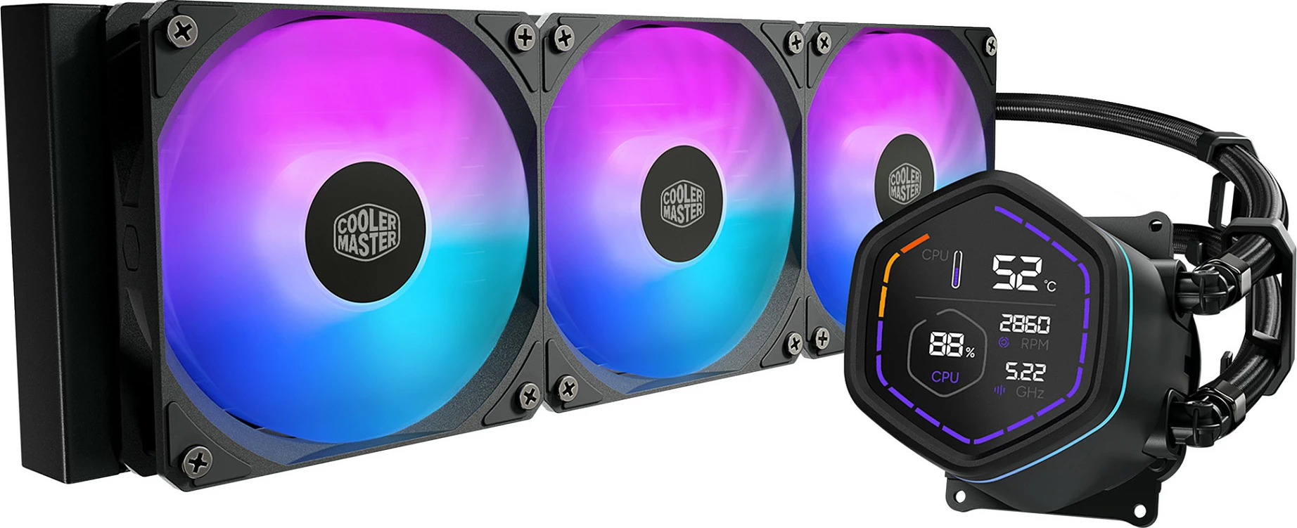 Ftohës uji AIO për CPU Cooler Master MasterLiquid Core Nex Digital 360 ARGB, 360mm, 3x120mm ARGB, ekran LED, i zi