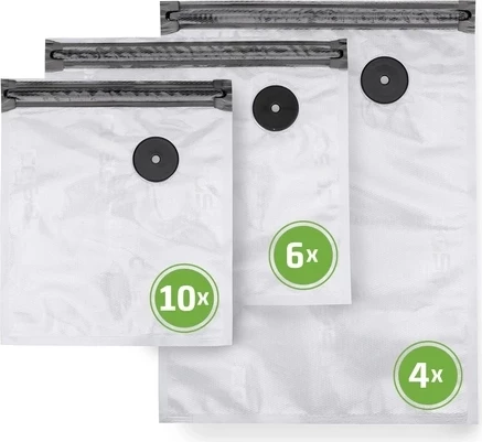 Set qese vakumi CASO Vacu ZIP-Bags MPN 1243 20×23/26×23/26×35 cm transparente, set komplet