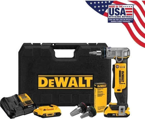 Aku ekspander PEX Dewalt DCE400D2 18V/20V MAX, koka 1/2, 3/4, 1 inch, set me 2 bateri + karikues, verdhë/zezë