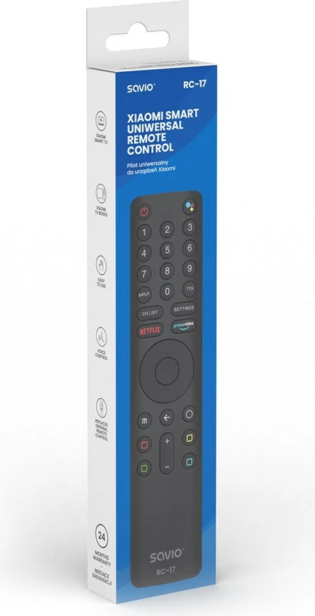 Telekomandë SAVIO RC-17 për Xiaomi, IR/Bluetooth, e zezë
