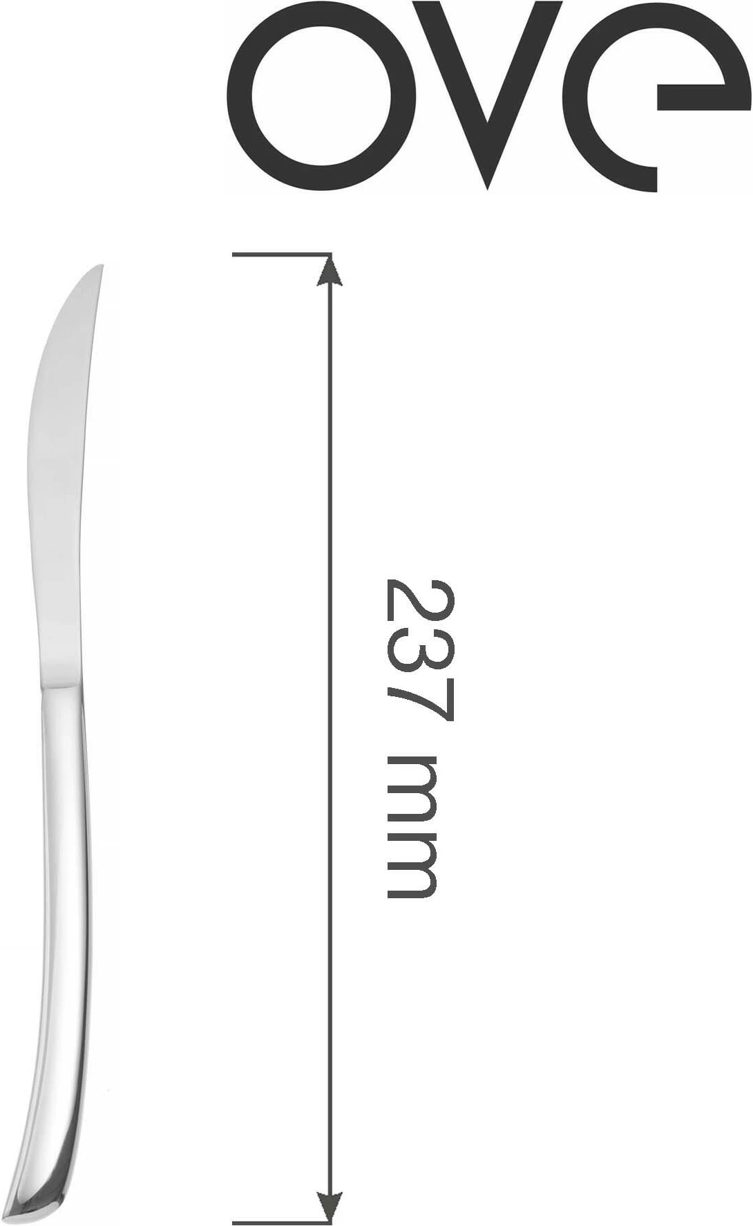 Thikë tavoline OVE Torino 237 mm, inox 18/10, argjendtë, set 12 copë