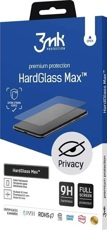 Mbështjellës për Celular 3MK HardGlass Max Privacy për Apple iPhone 15 Pro, ngjyrë e zezë