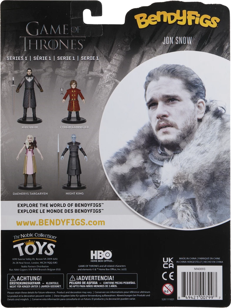 Figurinë fleksibile NOBLE COLLECTION Bendyfigs Game of Thrones Jon Snow 18.5 cm, gri/zezë, me shpatë Longclaw dhe bazë