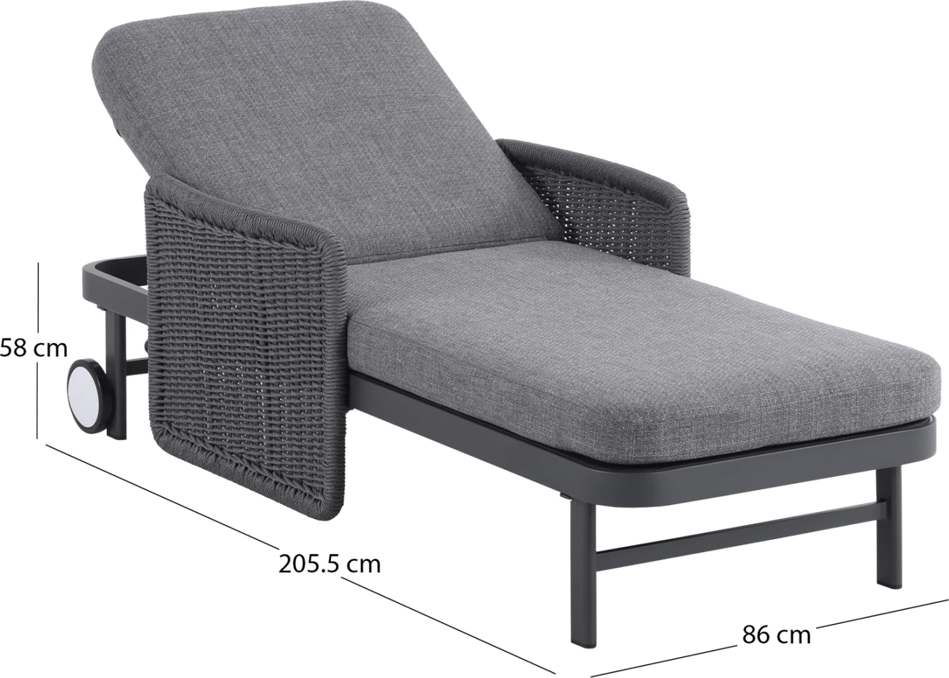 Shezlong alumini, seri Destiny, ngjyrë qymyr, ratan gri, Candeo