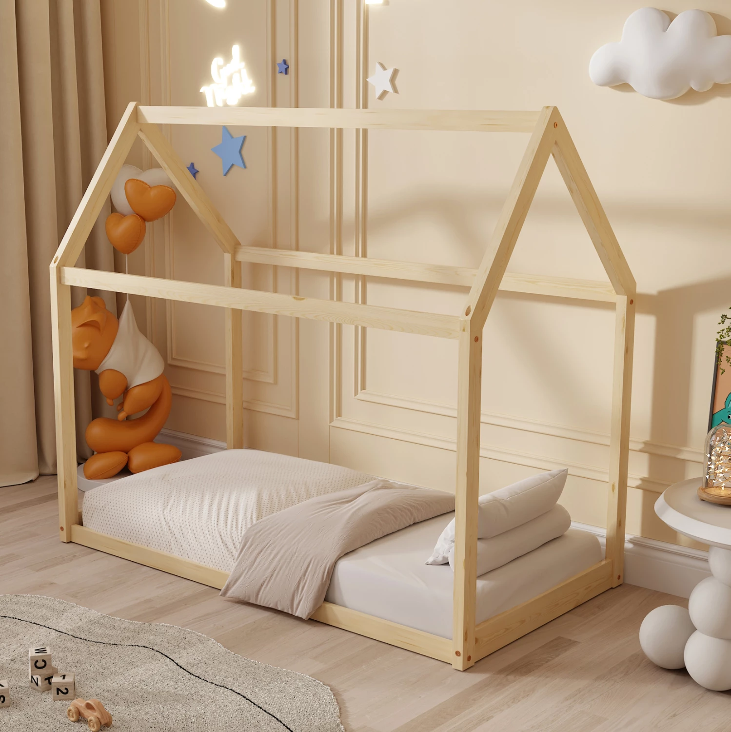 Krevat për fëmijë PEPE FH677.01 t.MONTESSORI dru pishe i fortë në ngjyrë natyrale - 190x90cm