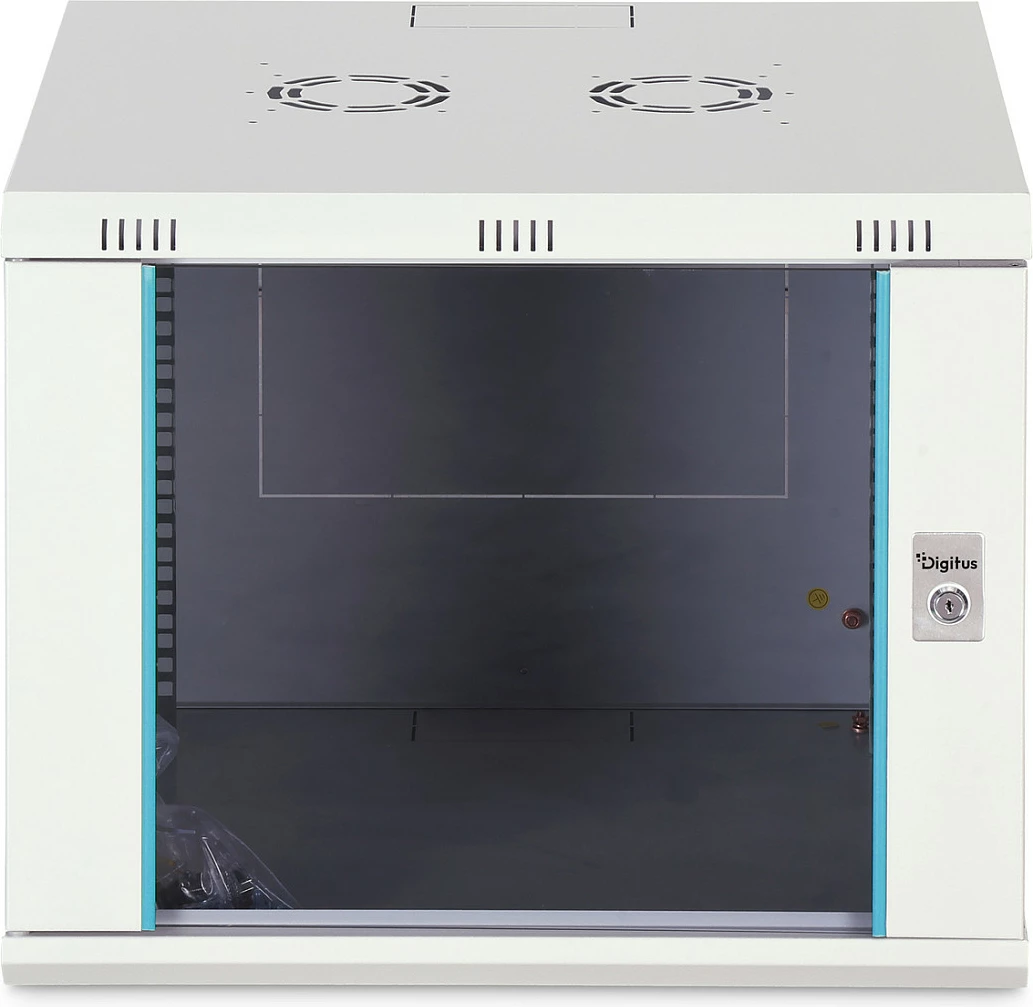 Kabinet rrjeti për mur Digitus Dynamic-N, 9U, 600x600mm, IP20, derë xhami me kyç, gri e hapur