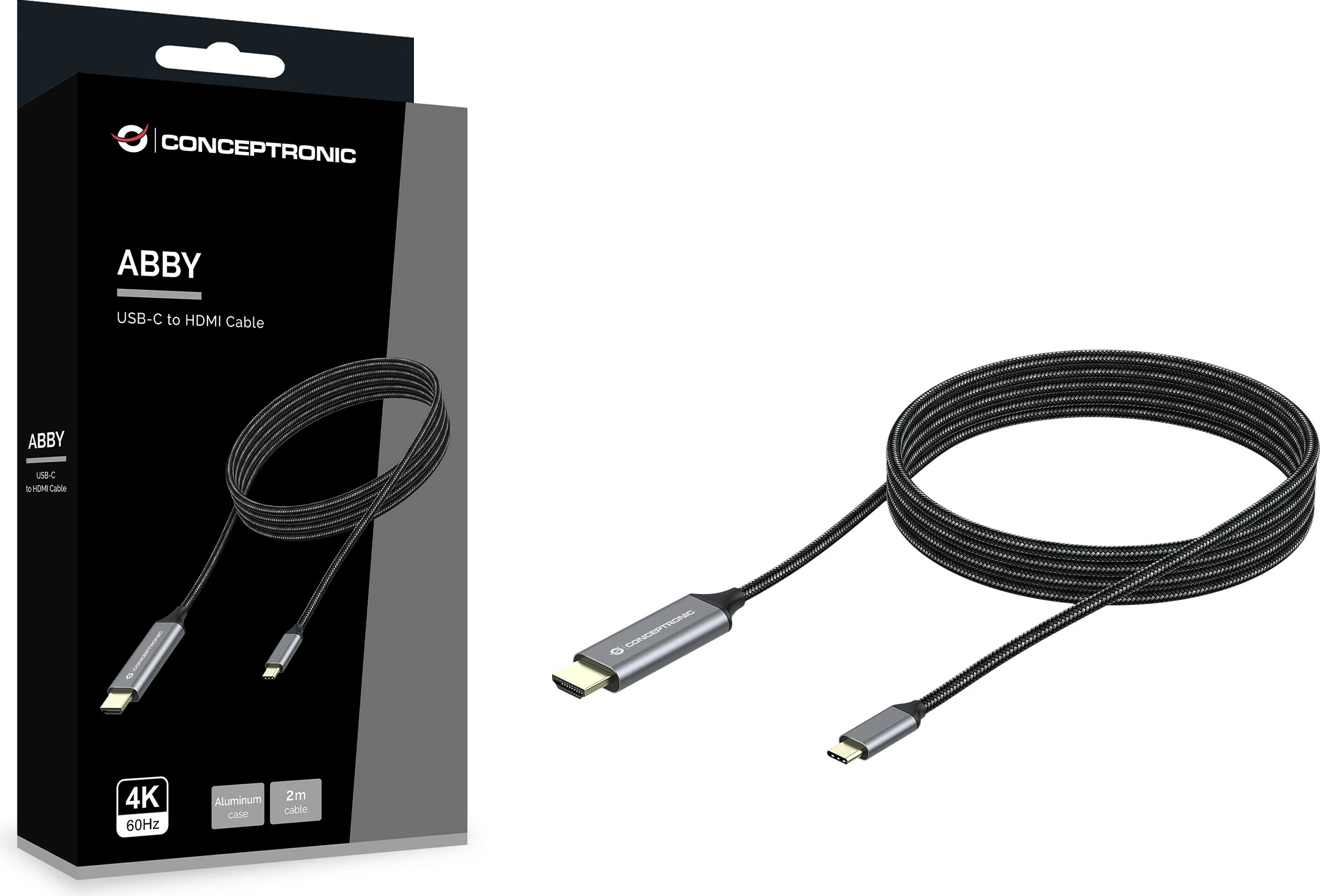 Kabllo USB-C në HDMI Conceptronic, 2 m, 4K@60Hz, Gri