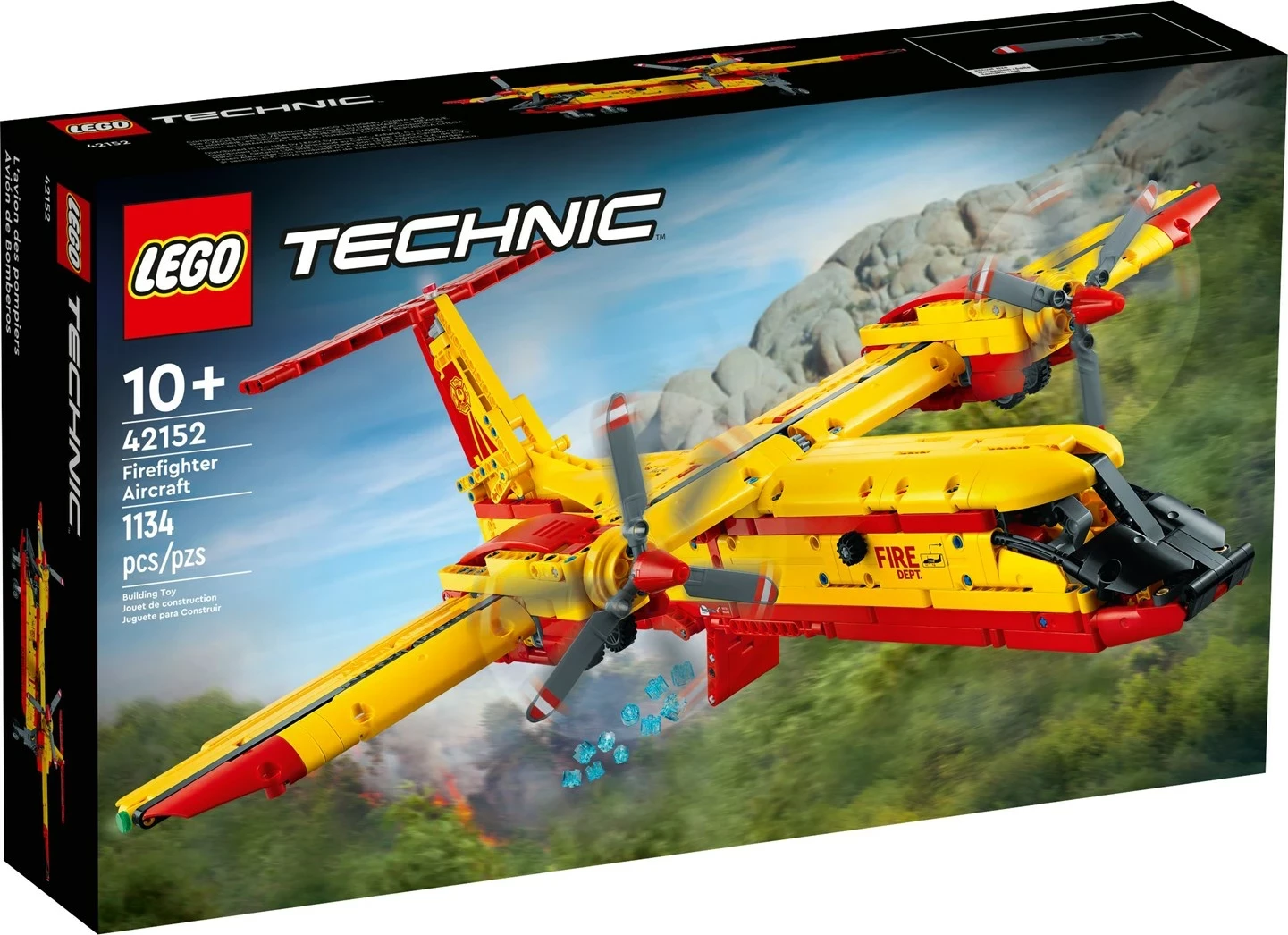Lodër ndërtimi LEGO Technic 42152, Avion zjarrfikës, 1134 pjesë, Verdhë dhe Kuqe