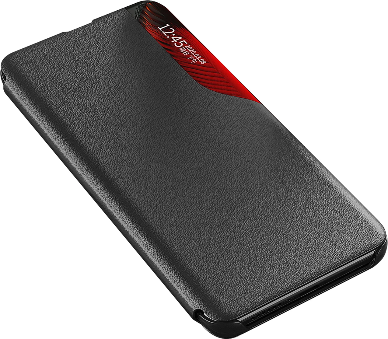 Mbështjellës Hurtel Eco Leather View Case për Samsung Galaxy S25+, e zezë