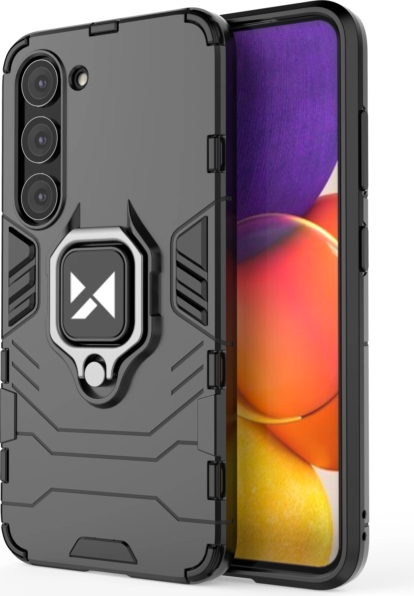 Mbështjellës Wozinsky Ring Armor për Samsung Galaxy S23, me mbajtëse unaze, i zi