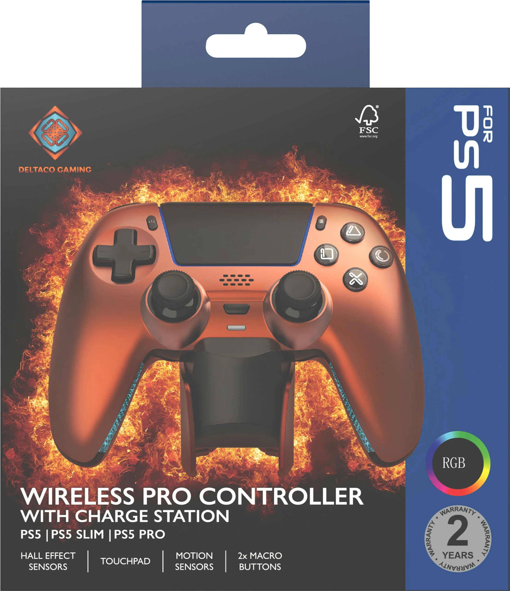 Gamepad Deltaco Gaming GAM-199-ORANGECOPPER, Bluetooth/USB-C, për PS5/PC/Android/iOS, Copper Orange