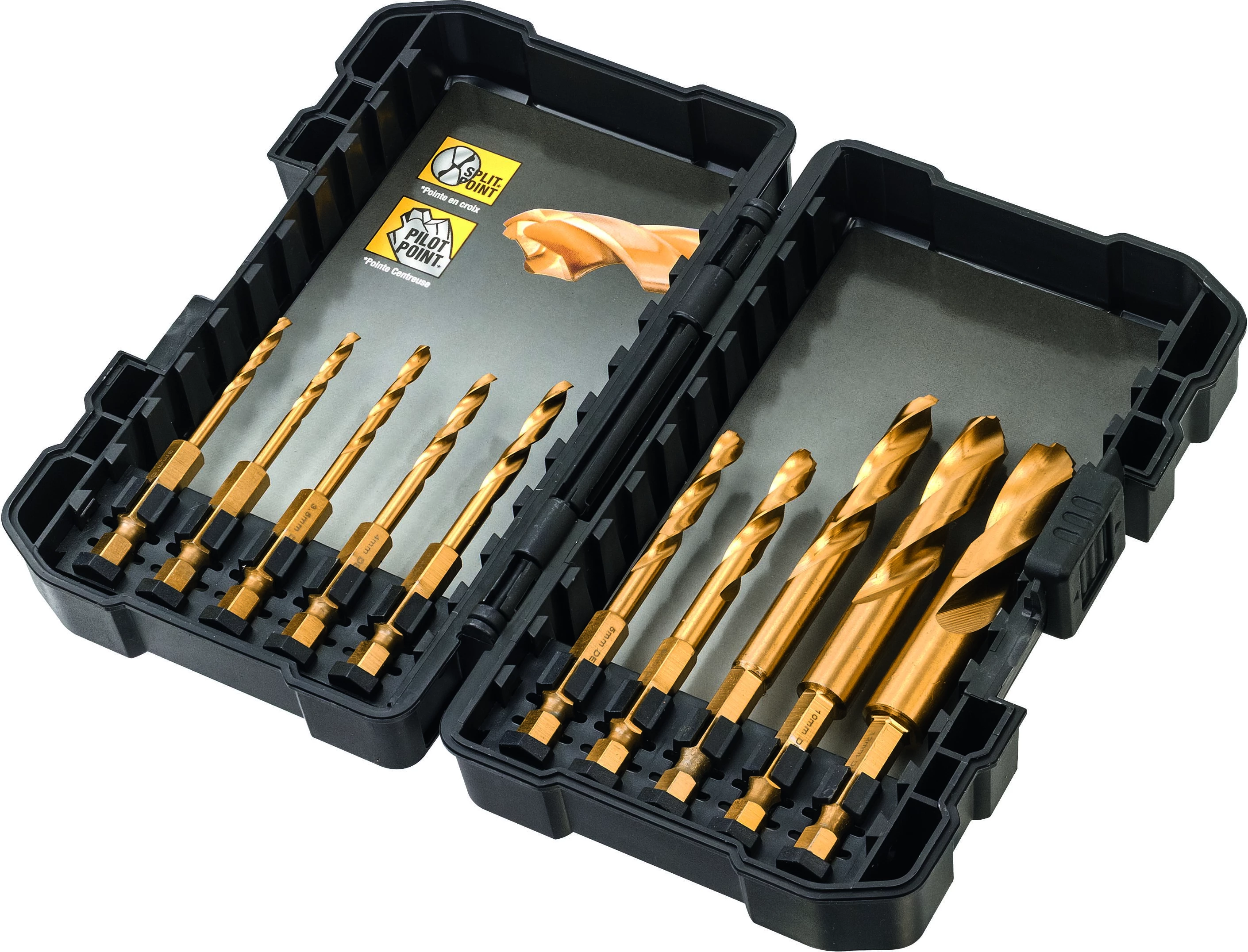 Set burgjish për martel DeWalt DT50050 3-12 mm, bosht hex 1/4\", 10 copë, ari
