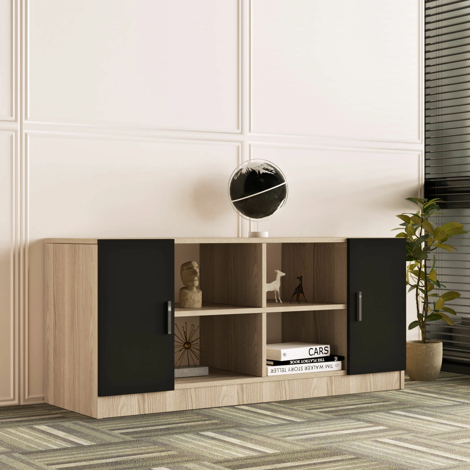 Set mobiljesh për zyre Hanah Home, Vo10-Ob, ngjyrë lisi dhe e zezë