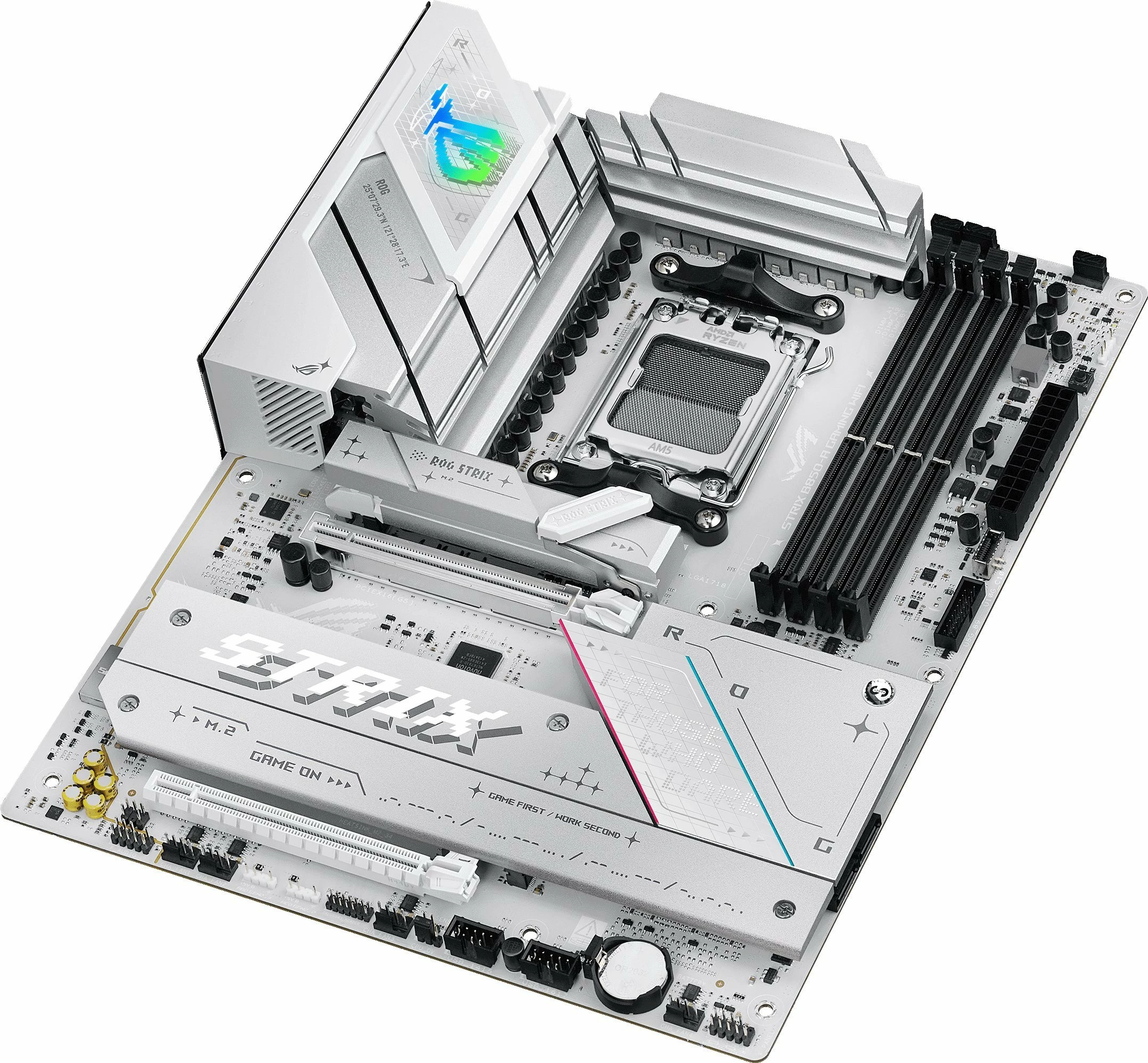 Pllakë amë Asus ROG STRIX B850-A GAMING WIFI, AM5, ATX, DDR5, Wi‑Fi 7, 2.5GbE, e bardhë, me antenë Wi‑Fi