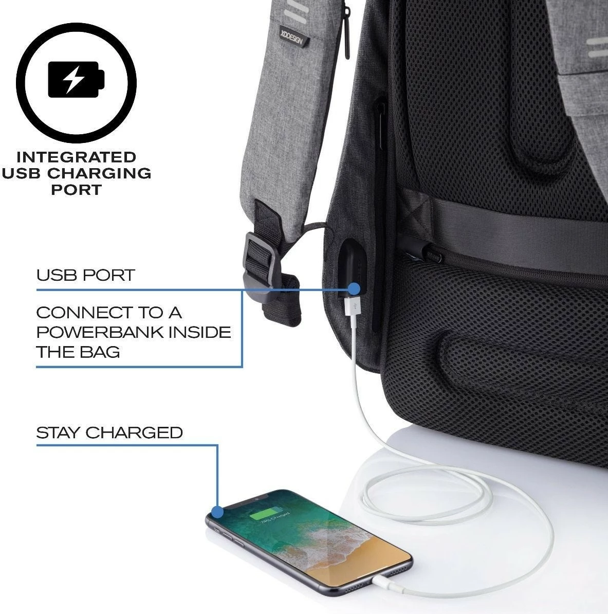 Çantë shpine XD DESIGN BOBBY HERO XL, 20L, për laptop 17", Gri