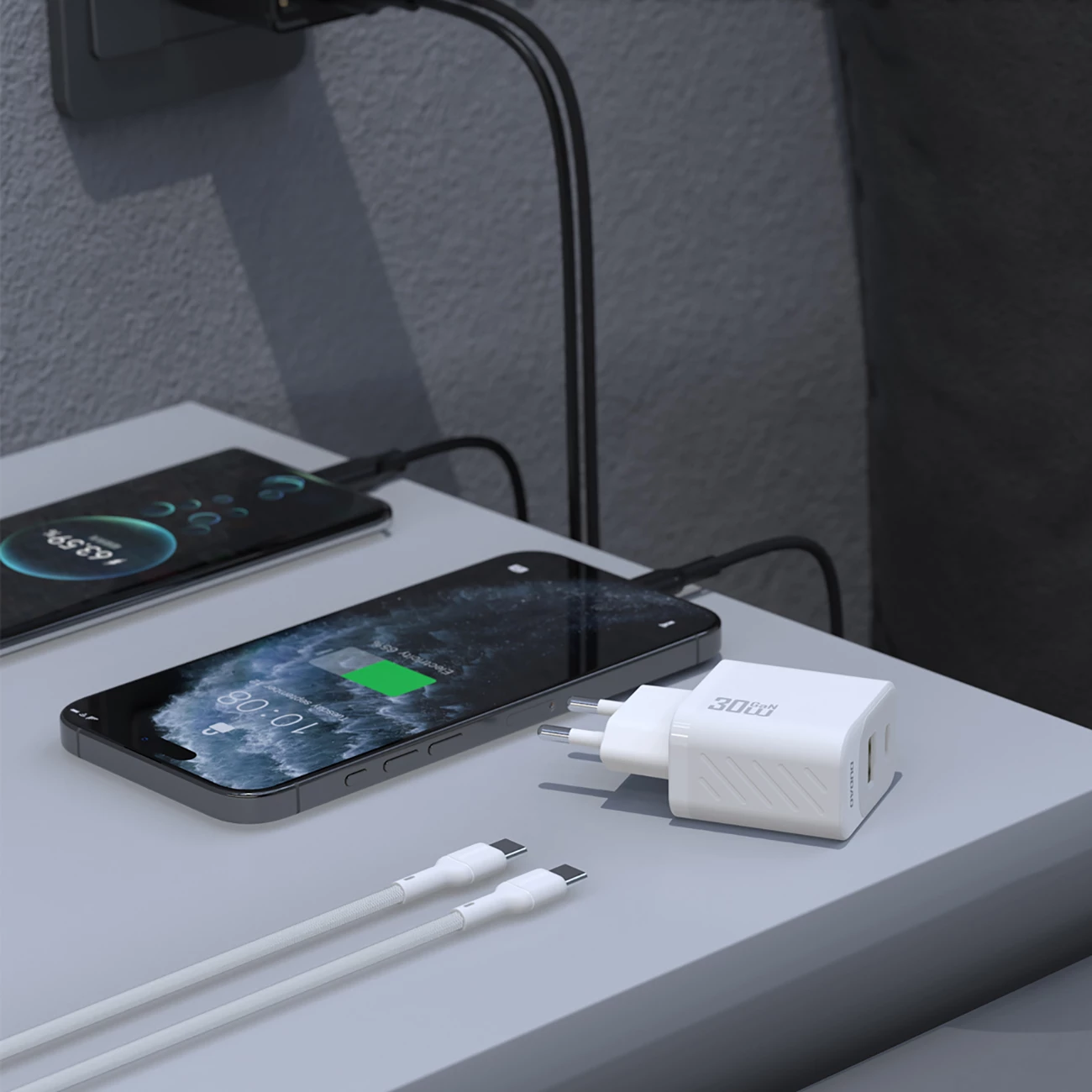 Karikues muri Dudao A27TCEU GaN PD 30W, 2 porta USB-A/USB-C, prizë EU, i zi, me kabllo USB-C 1m