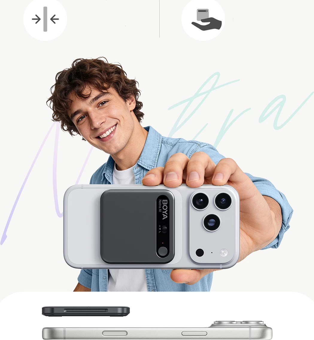 Regjistrues zëri BOYA Notra AI, 64GB, transkriptim AI, deri 24 orë, i zi, set