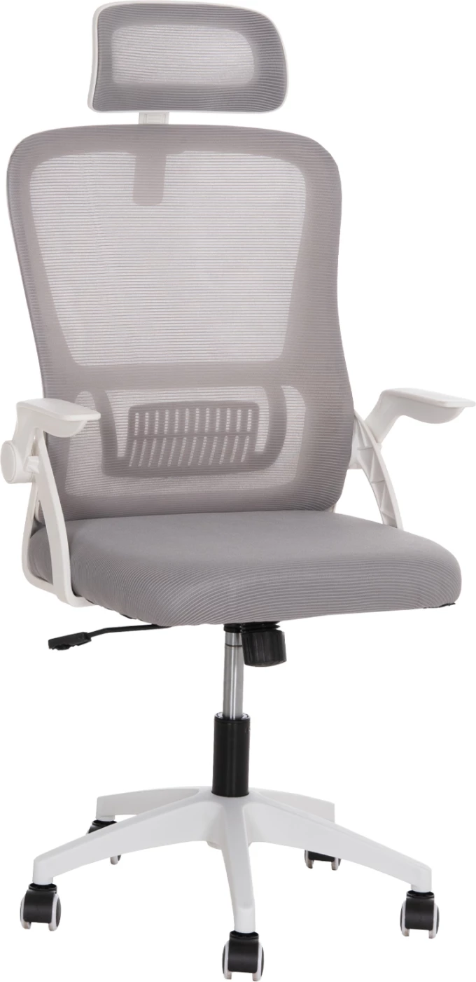 Karrige zyre BLAZER, material rrjete gri, mbështetëse koke, krahë najloni të bardhë, 60.5x47x85.5cm