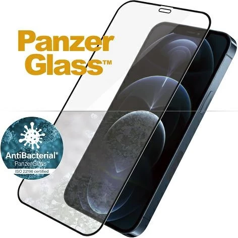 Xham mbrojtës PanzerGlass E2E Super+ Microfracture për iPhone 12 Pro Max, antibakterial, kornizë e zezë