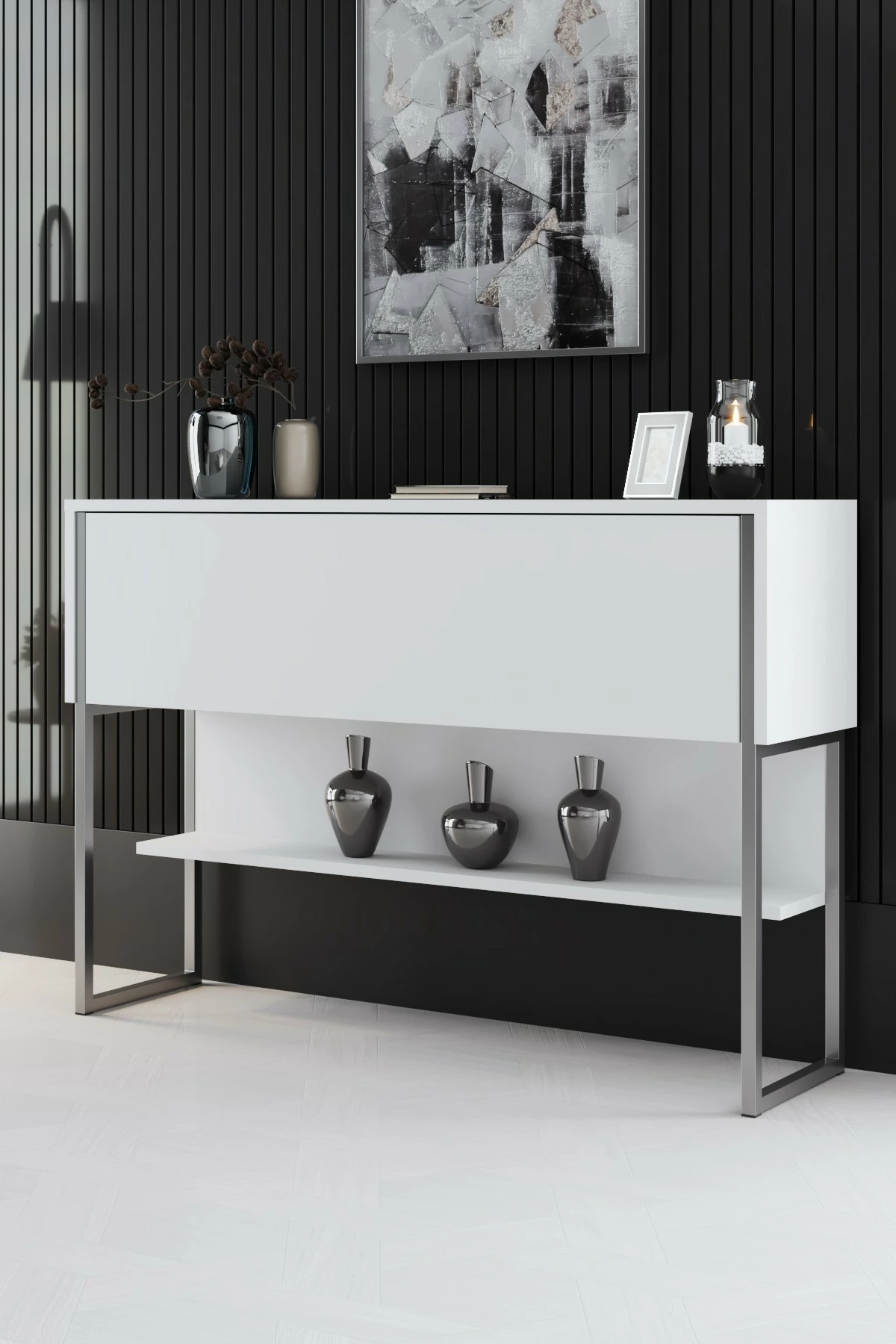 Komodë Hanah Home Luxe, argjend dhe e bardhë