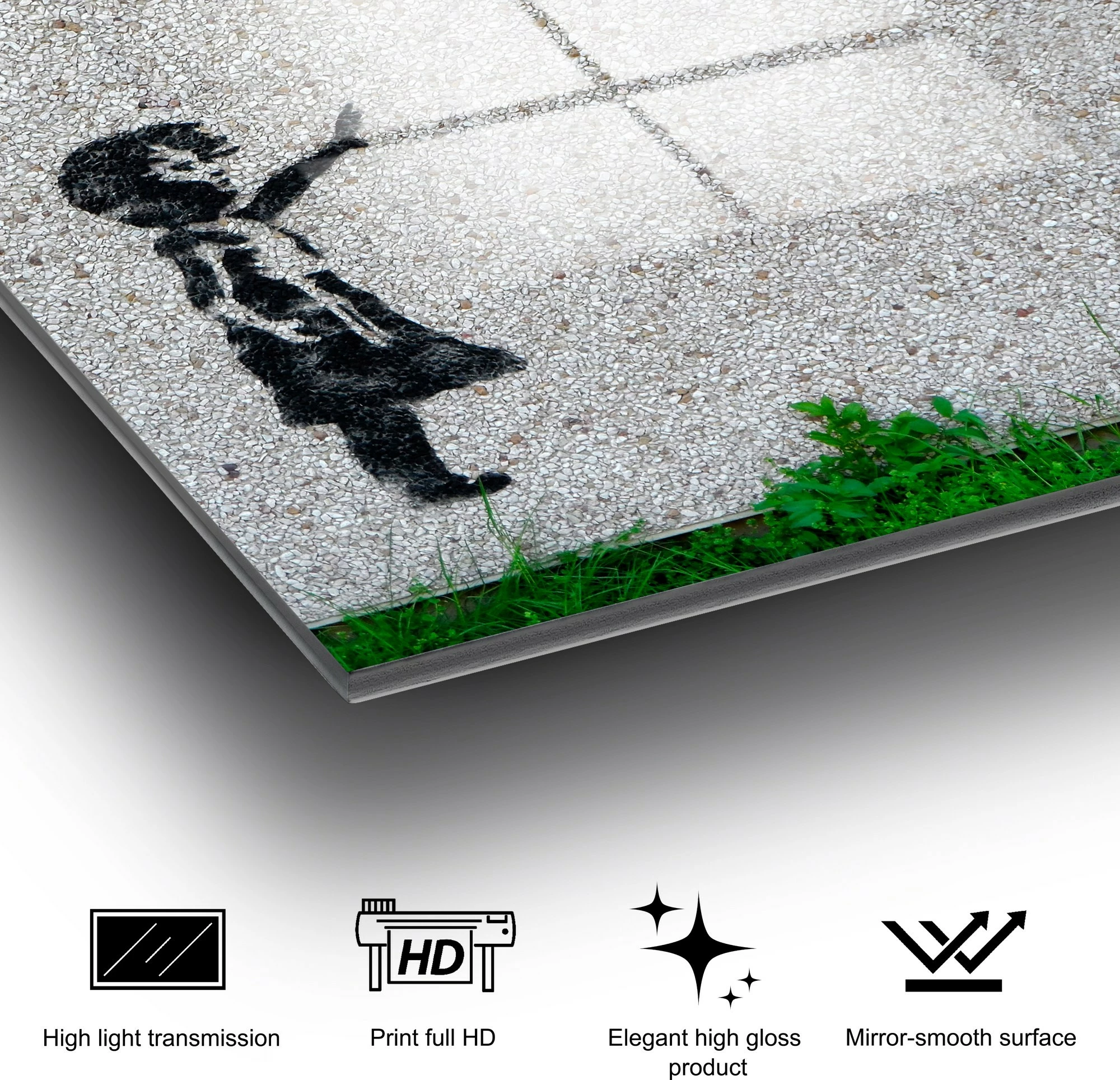 Pikturë dekorative prej xhami të temperuar, Banksy, shumëngjyrëshe, 70x100cm