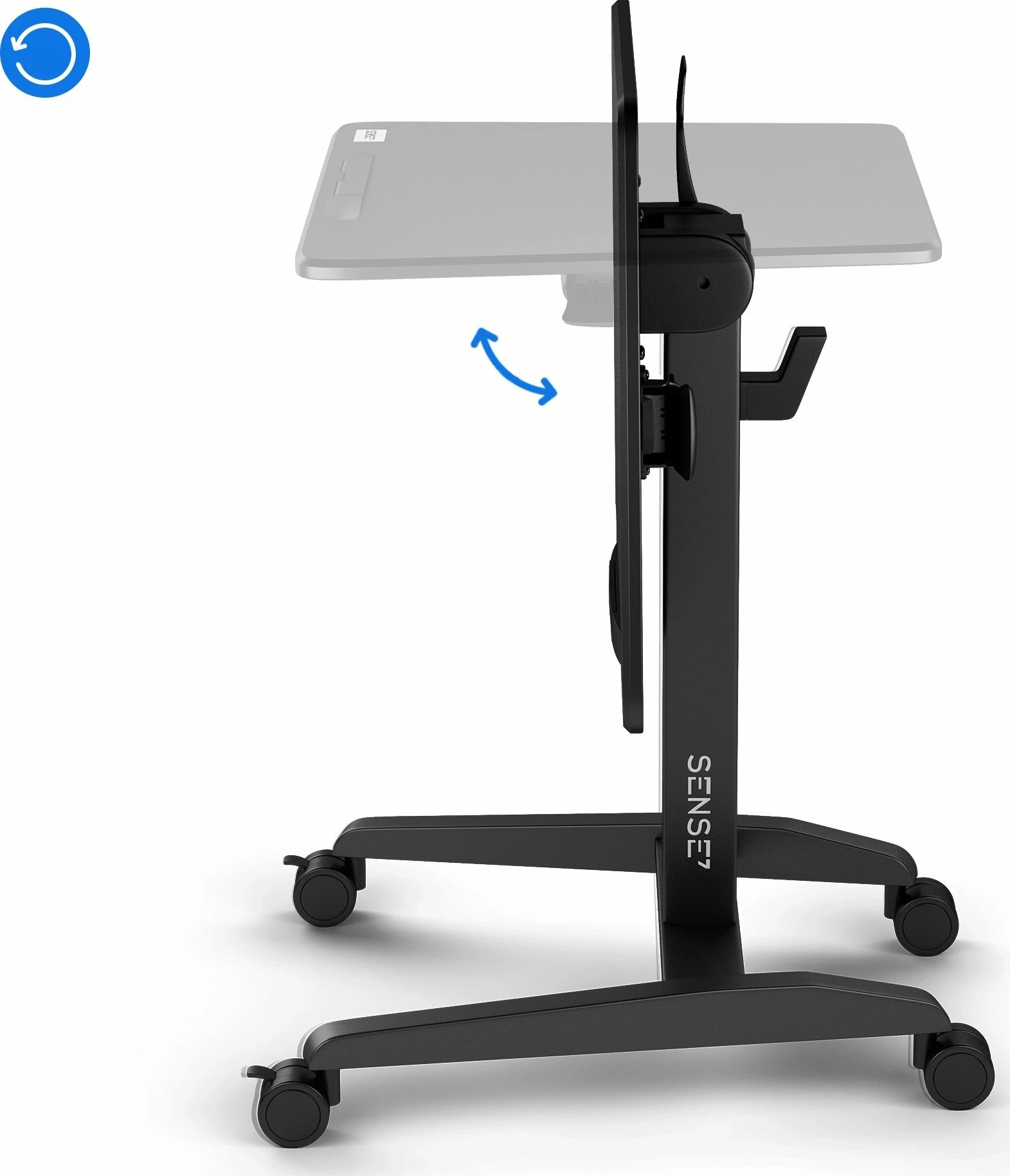 Tavolinë mobile SENSE7 Mobile Desk 70x52 cm, rregullim lartësie 76-111 cm, sipërfaqe e anueshme 0-90°, e zezë