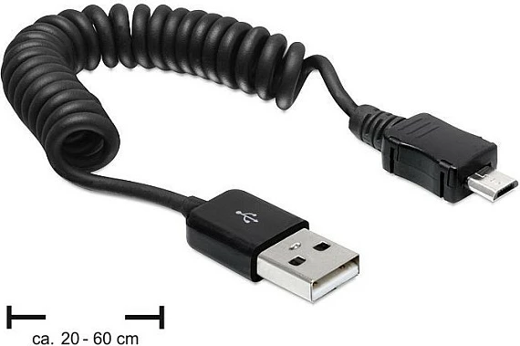 Kabllo USB DeLOCK USB-A në Micro-USB B, USB 2.0, 0.6 m, spirale, e zezë