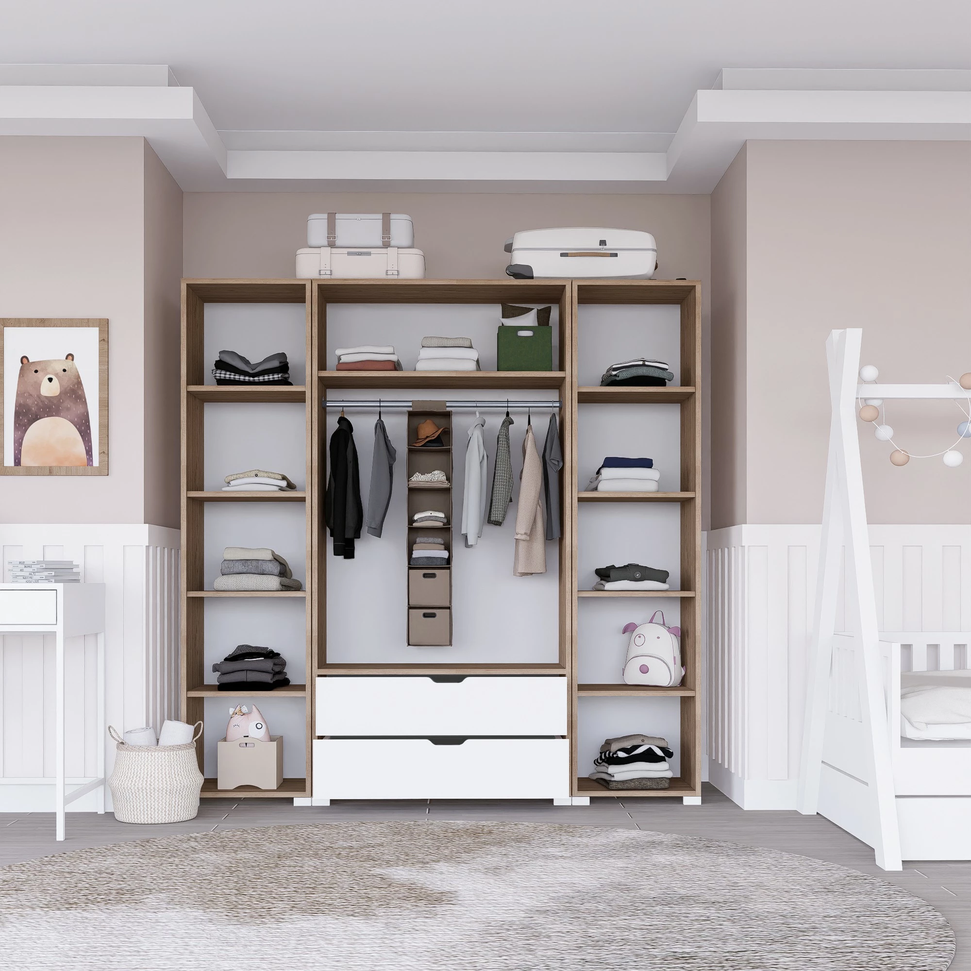 Dollap Hanah Home, Nisan 1600-024, ngjyrë arrë e çelët dhe e bardhë