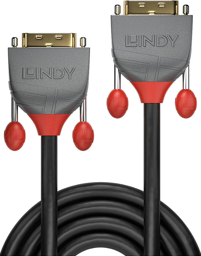 Kabllo DVI-D Dual Link LINDY Anthra Line, 5m, e zezë/gri