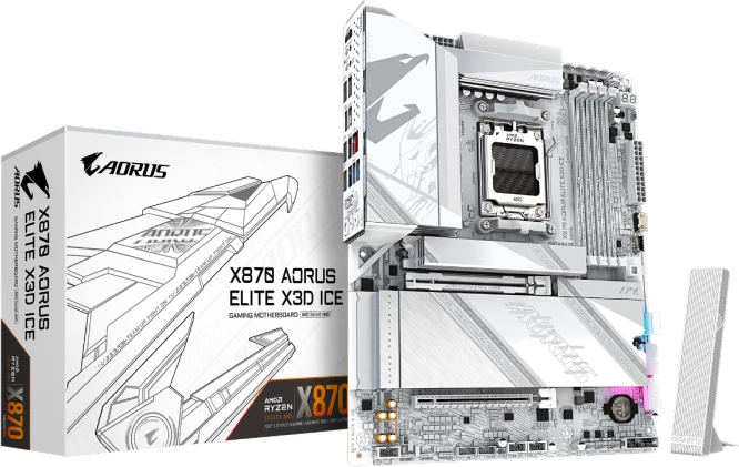 Pllakë amë GIGABYTE X870 AORUS ELITE X3D ICE, AM5, ATX, DDR5, Wi‑Fi 7, 5GbE, USB4, e bardhë