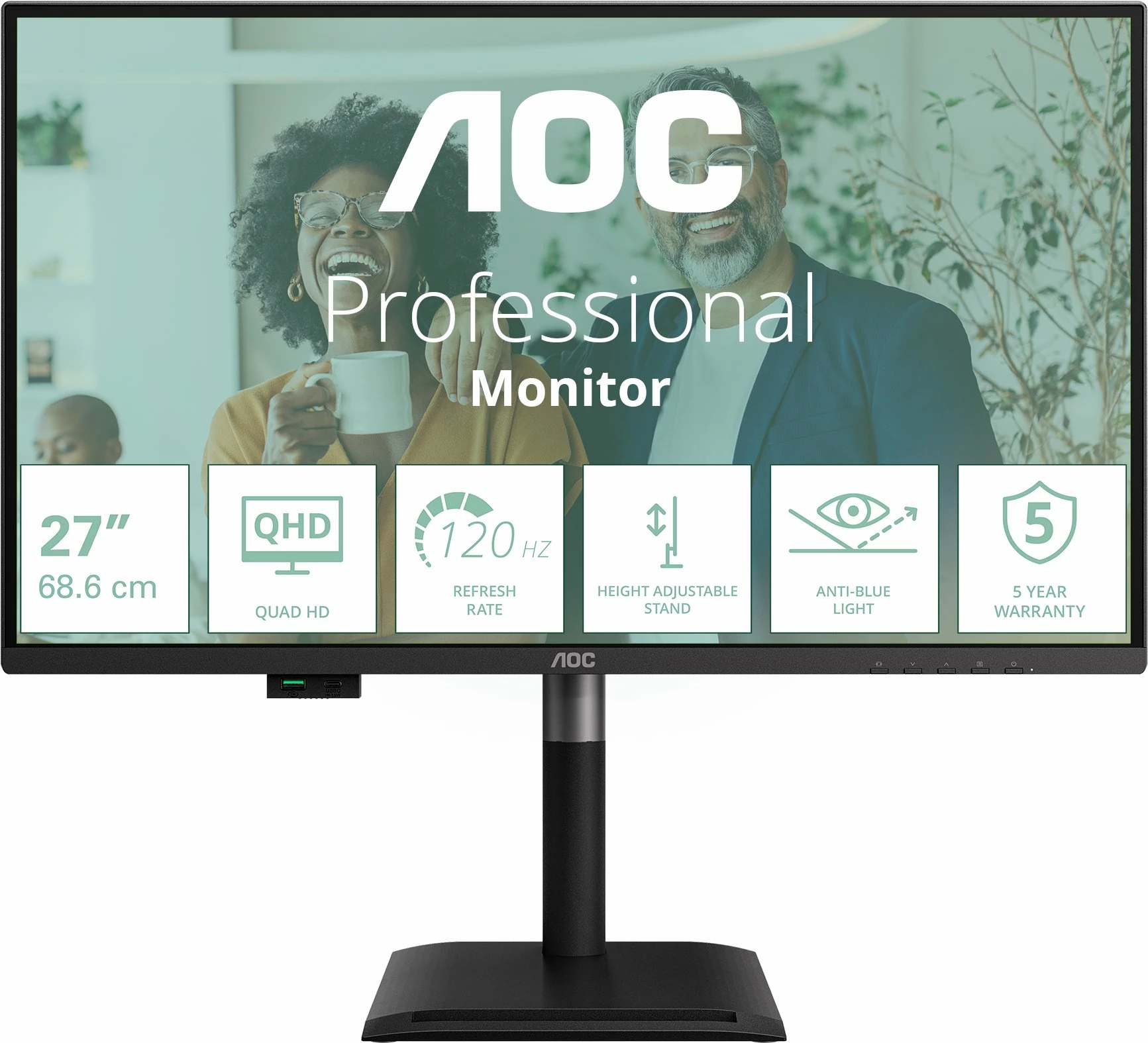 Monitor AOC Q27P4CV 27" QHD IPS 120Hz USB-C PD 96W, zi