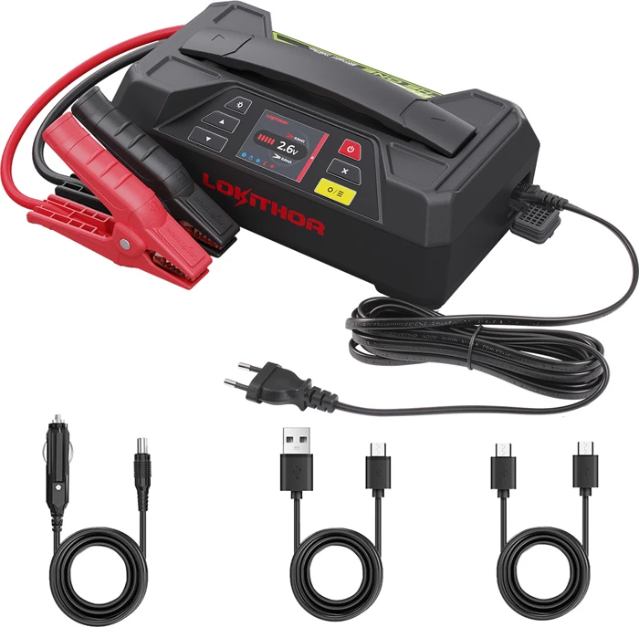 Starter baterie Lokithor JTC4250 4250A 89.6Wh 7000mAh 6V/12V LiFePO4 me Bluetooth, set, e zezë