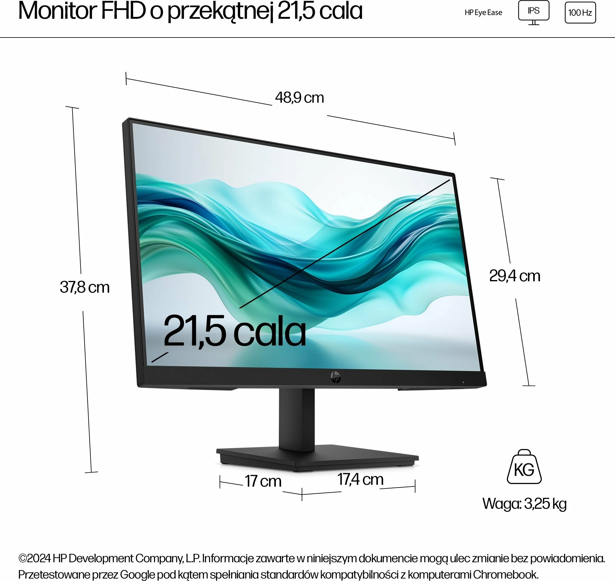 Monitor HP Series 3 Pro 322pf 21.5" FHD IPS 100Hz (9U5B0UT#ABB), i zi