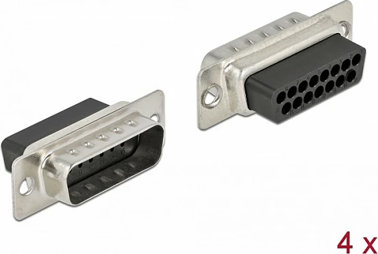 Konektor D-Sub 15-pin DeLOCK, mashkull, metal, set 4 copë, zi/argjendtë