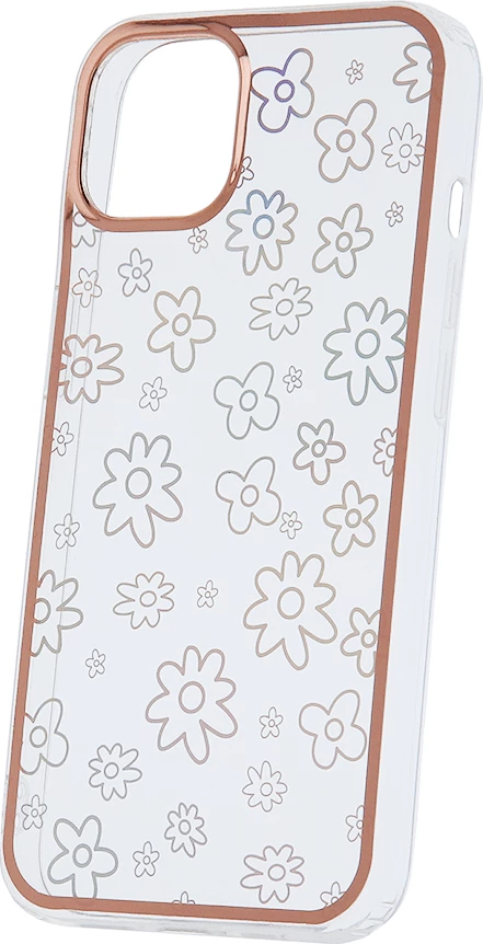 Mbështjellës ONASI Valentine Silicone Case për iPhone 14, transparent me dizajn lule, me kornizë, holografik, rozë