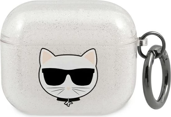 Mbështjellës Karl Lagerfeld KLA3UCHGS për AirPods 3, Choupette Head, TPU, Argjendtë Glitter