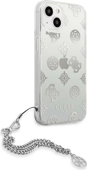 Mbështjellës Guess Peony Chain për iPhone 13 mini 5.4", argjendtë