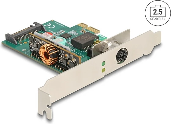 Kartelë rrjeti DeLOCK 90760 PCIe, 2.5GbE, port M12, PoE, e gjelbër/çelik inox