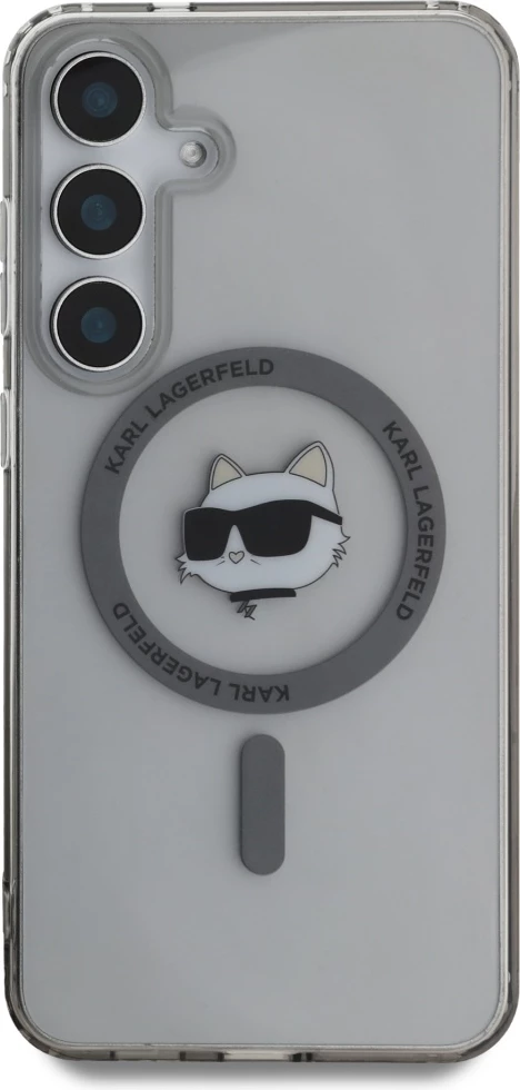 Mbështjellës Karl Lagerfeld Button Choupette Head Printed Logo MagSafe për Samsung Galaxy S25, i zi