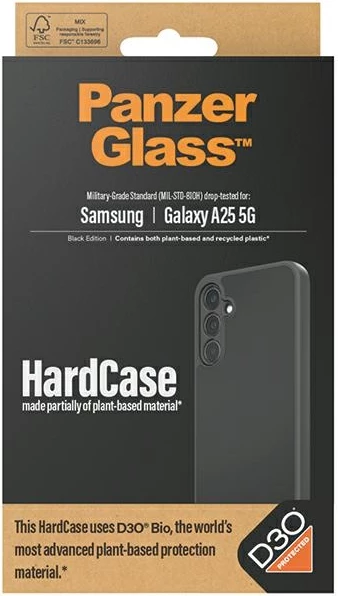 Mbështjellës PanzerGlass HardCase për Samsung Galaxy A25 5G, D3O Bio, i zi dhe transparent