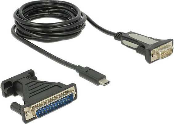 Adaptor kabllo USB-C në Serial RS-232 DeLOCK 62904, 1.8 m, DB9/DB25, e zezë