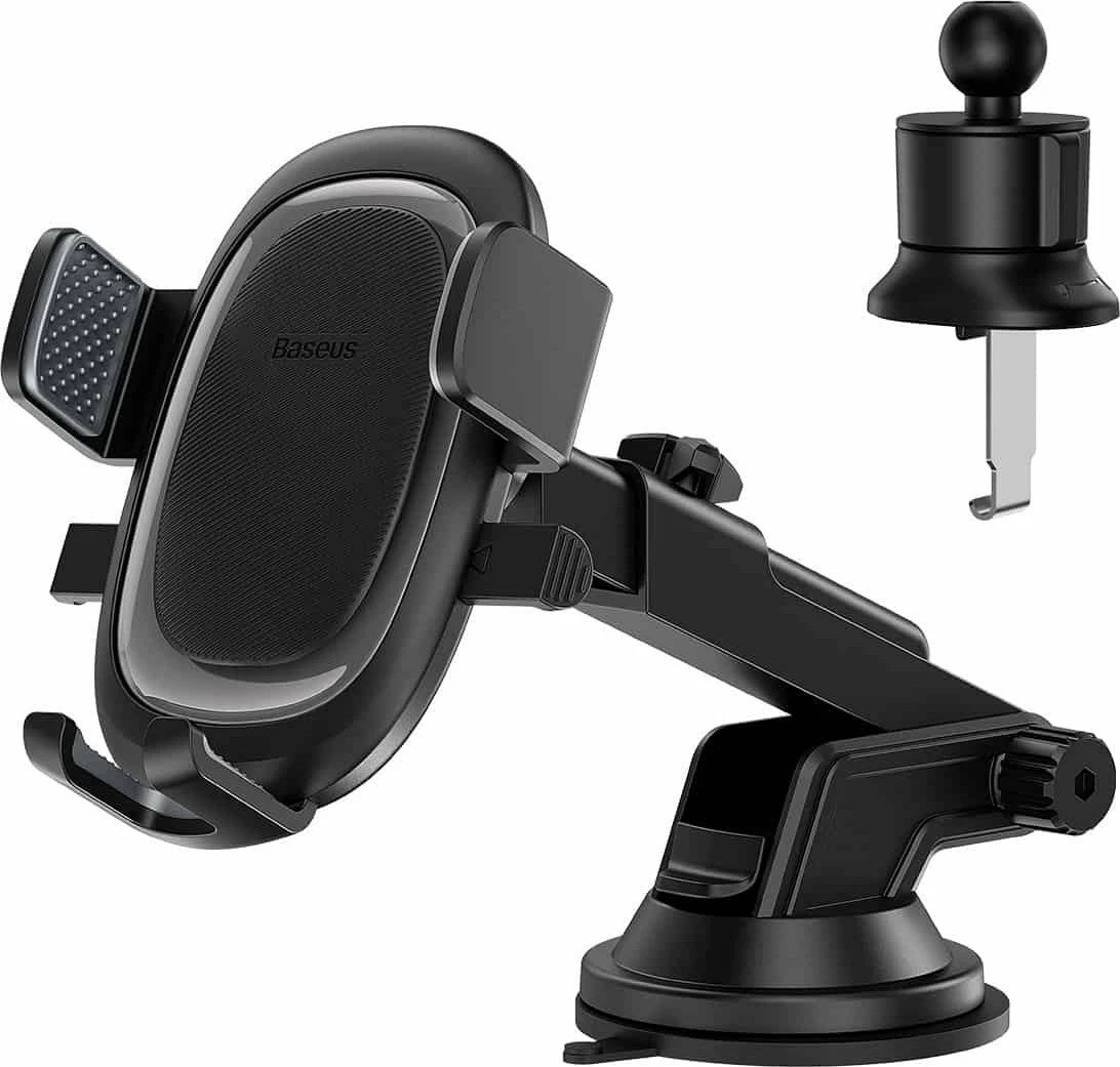 Mbajtëse telefoni për veturë Baseus UltraControl Pro, 5.4-7.2 inç, rrotullim 360°, krah 12-17 cm, hapje automatike, e zezë