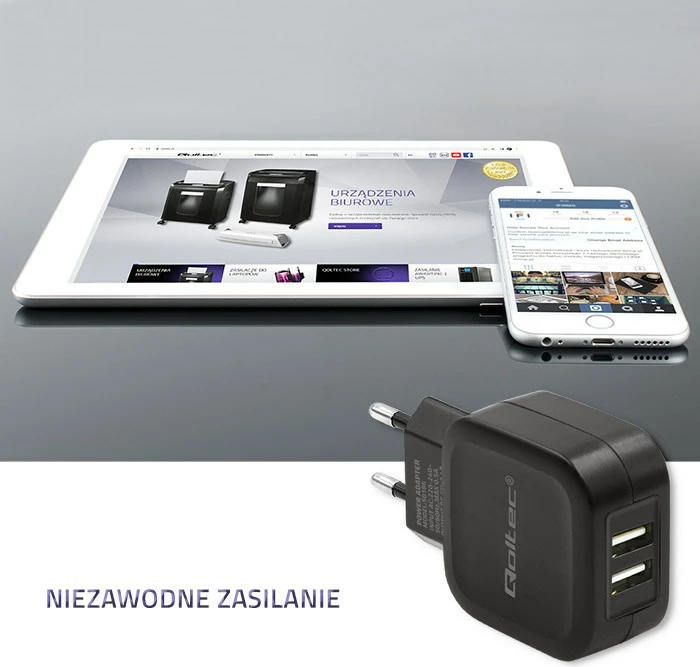 Karikues Qoltec 50186, 17W, 5V, 3.4A, 2xUSB