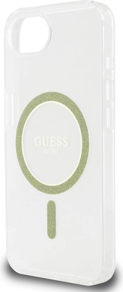 Mbështjellës Guess IML Glitter Circle MagSafe për iPhone 16e, Transparent